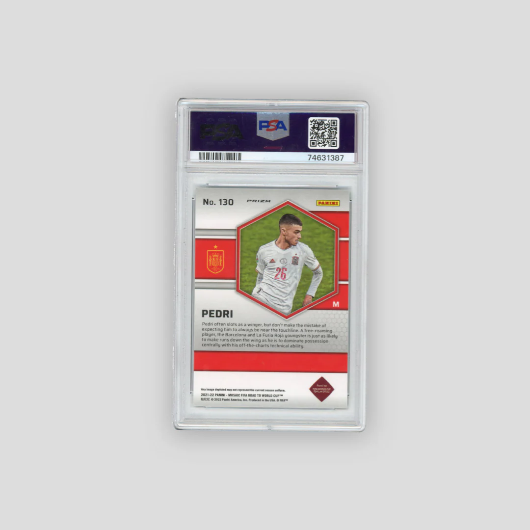 2021-22 Panini Mosaic FIFA Road to World Cup 2022 Qatar Pedri Peacock #130 (PSA 10) - Image 2