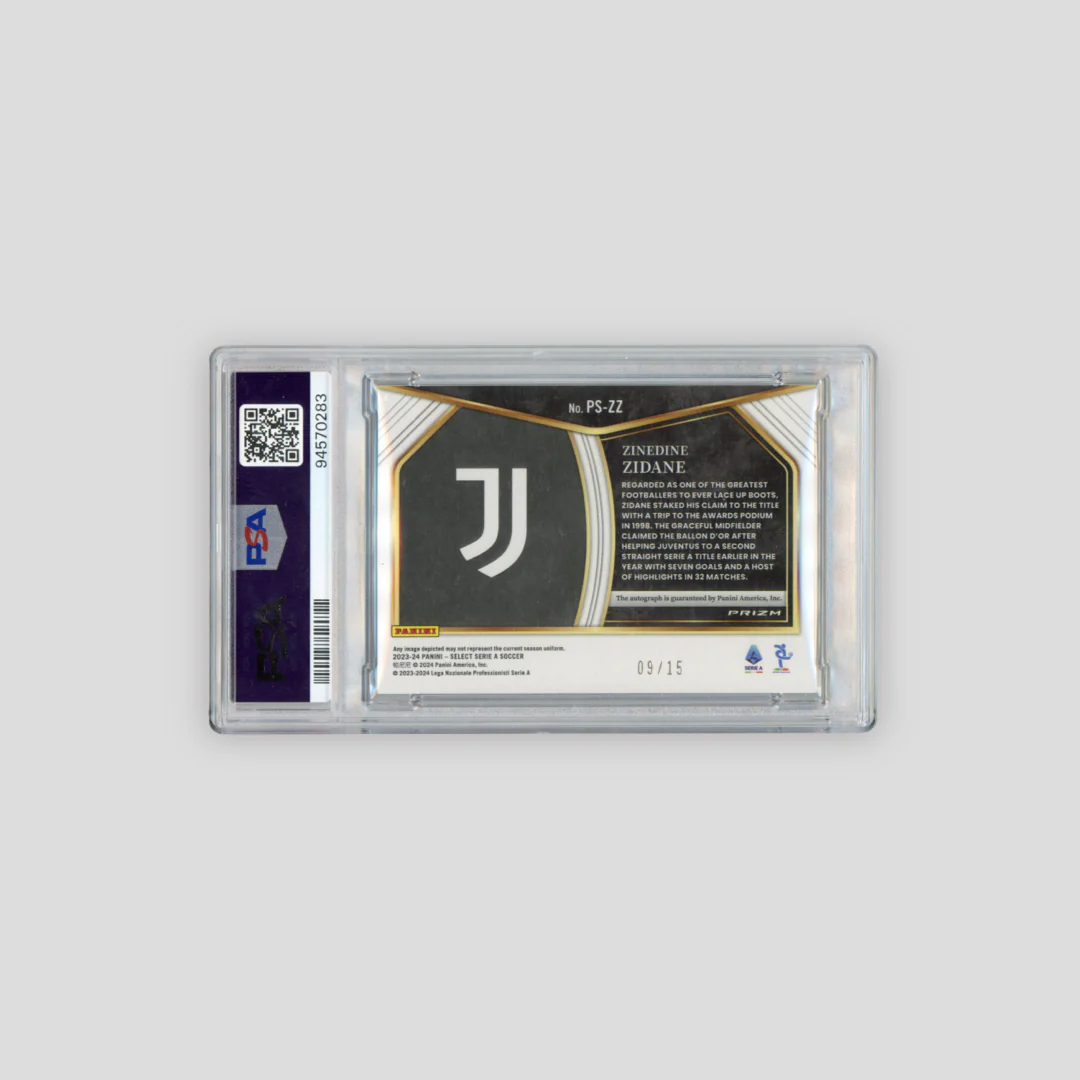 2023-24 Panini Select Serie A Zinedine Zidane Pitchside Signature Tie Dye /15 #PSZZ (PSA 9) - Image 4