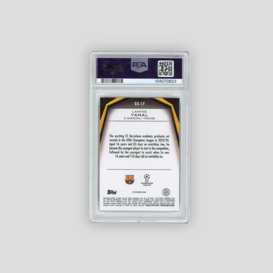 2023-24 Topps Stadium Club Lamine Yamal Glimpses of Gold #GGLY (PSA 10) - Image 2
